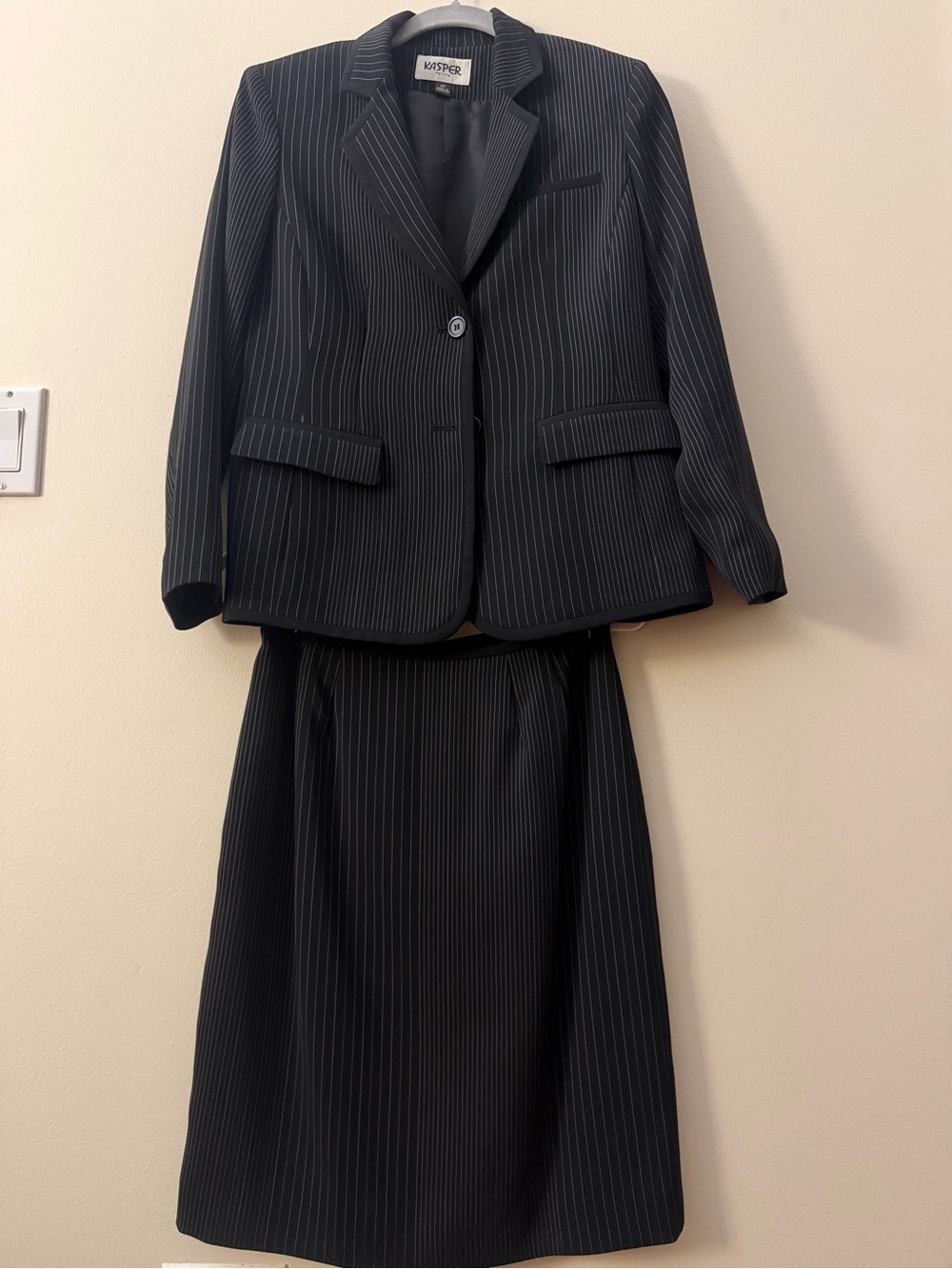 Kasper Black Pinstripe Women's Blazer and Skirt Set